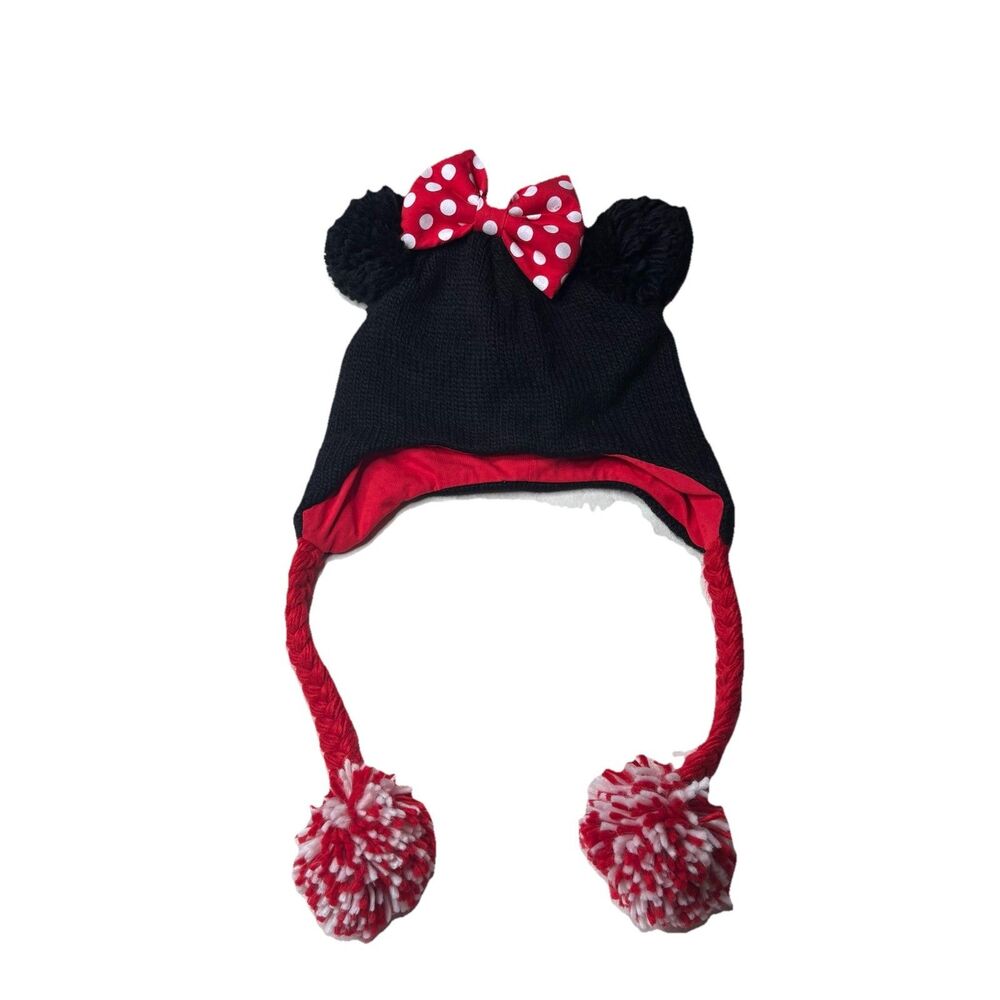 Disney Parks Minnie Mouse Beanie Laplander Hat With Pom Poms New Adult